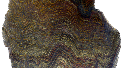 Banded iron formation from the Archean Cleaverville Formation (3020 million years old), Ord Ranges, northern Pilbara. Specimen is 2.8 m long. WA Museum specimen number R1.2016